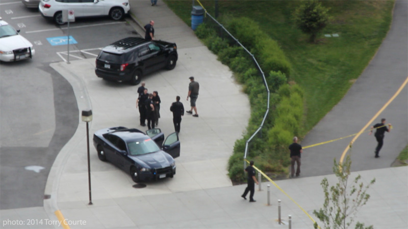 Police tape off area at Science World.